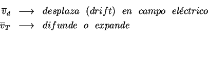 \begin{eqnarray*}
\overline v_d & \longrightarrow & desplaza \ \ (drift) \ \ en ...
...
\overline v_T & \longrightarrow & difunde \ \ o \ \ expande
\par\end{eqnarray*}